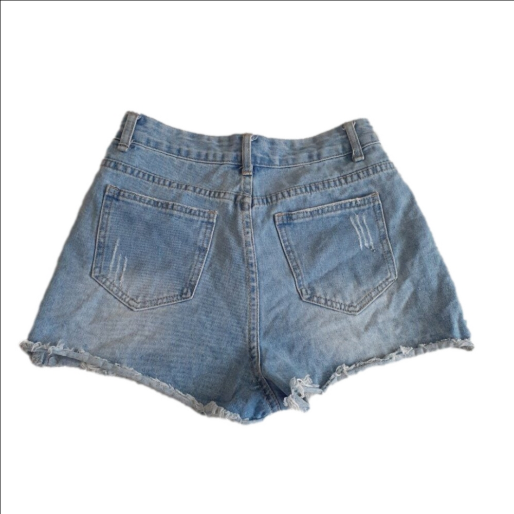 SHEIN Women's Size Small Light Wash High Rise Cut Off Distressed Jean Shorts - Picture 7 of 11